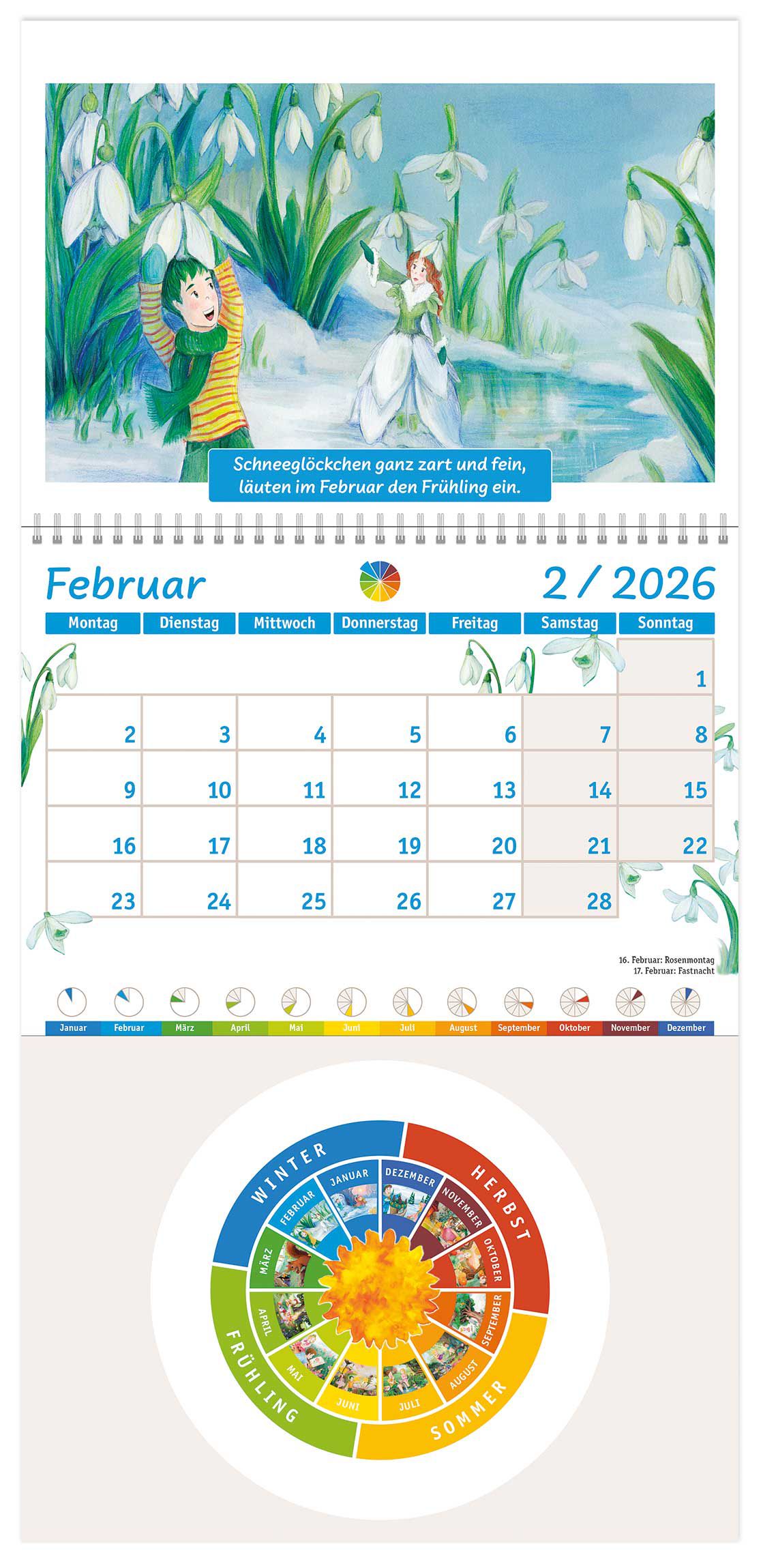 Kalender 2026 Vorschau Februar aufgeklappt